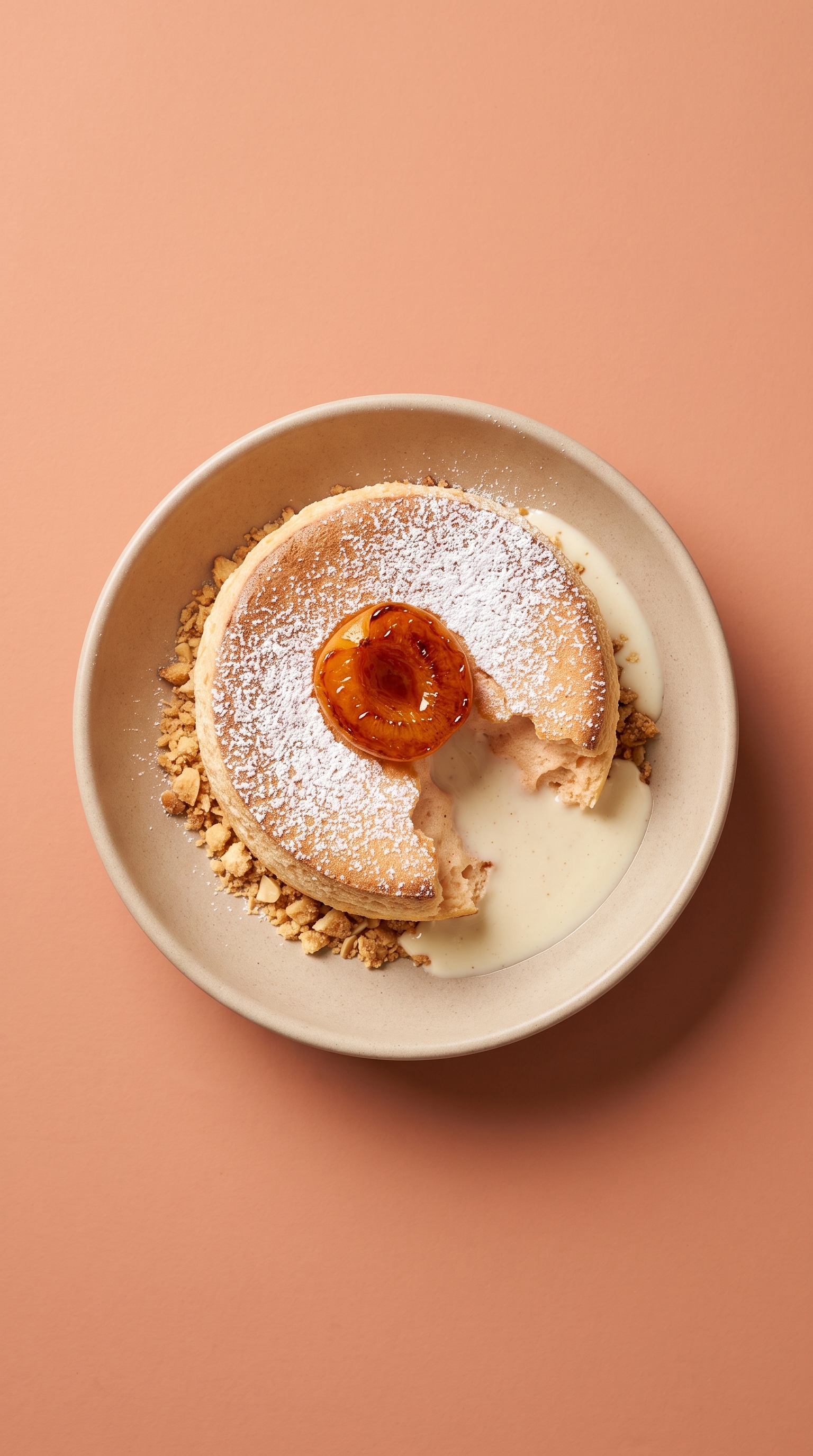 Soufflé aux abricots, croustillant aux amandes