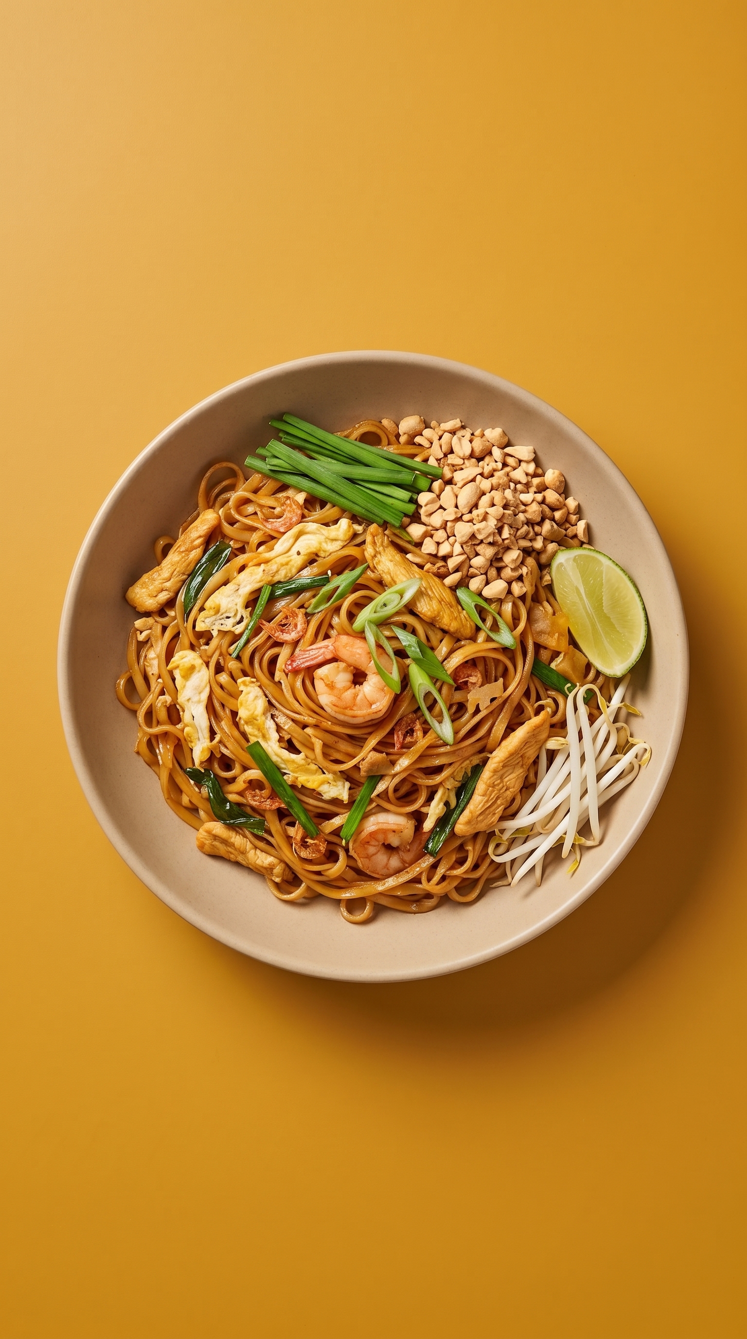 Echte pad thai met garnalen en kip, zoals in Bangkok