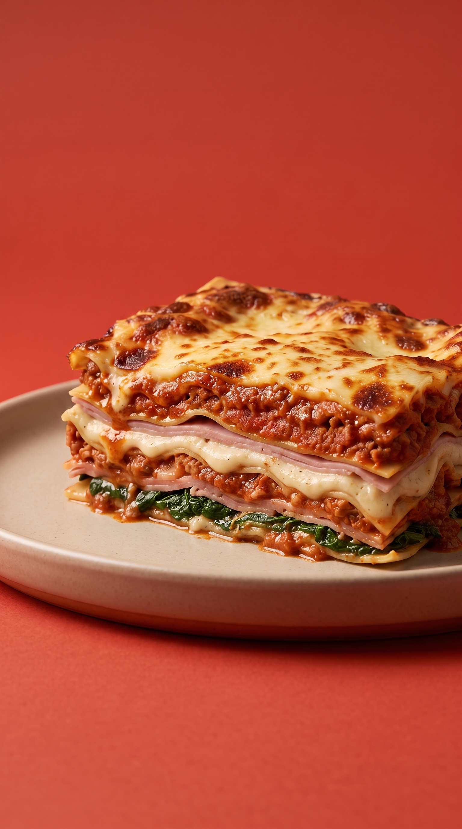 Lasagne Classique alla Bolognese aux Épinards et Jambon Cuit