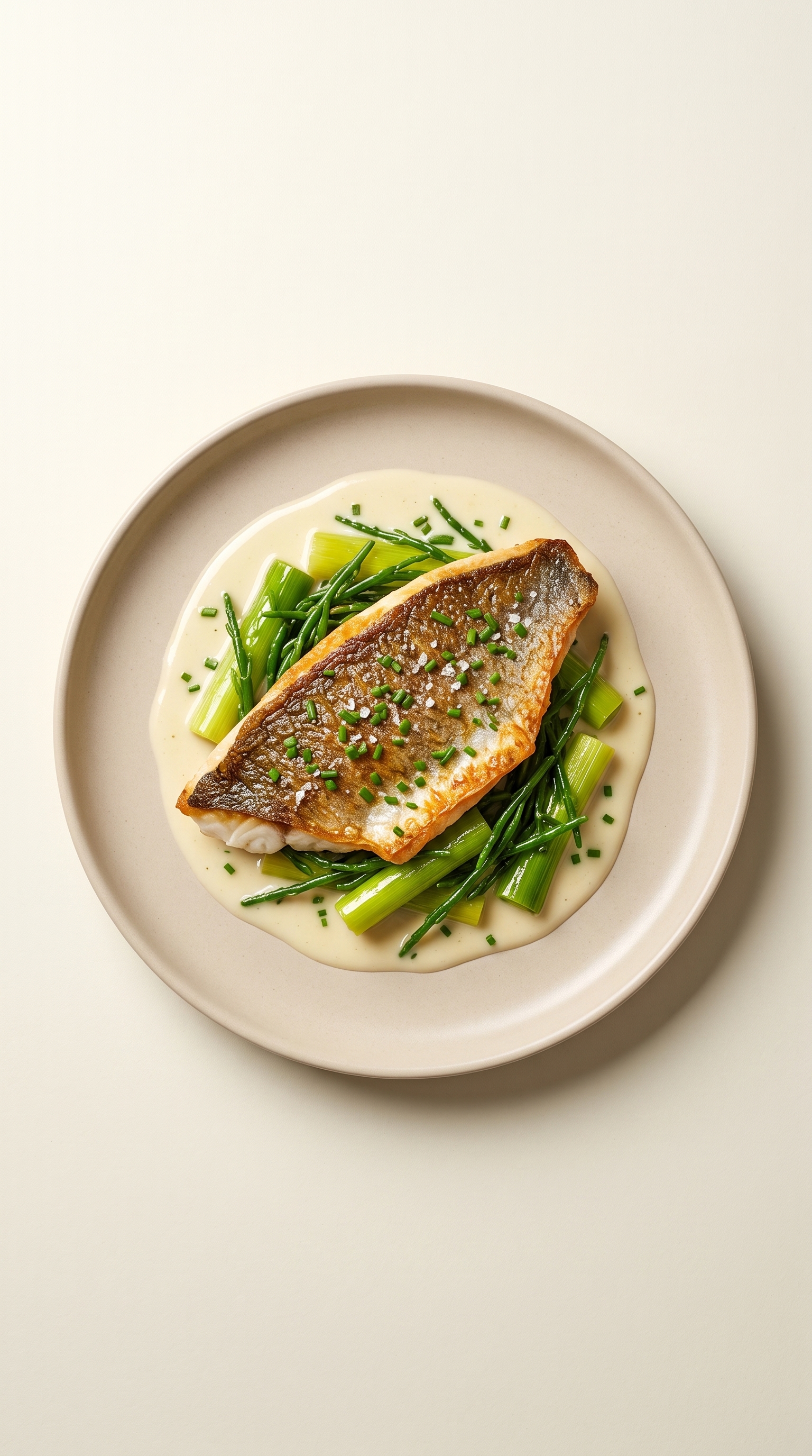 Bar rôti au four, peau croustillante et beurre blanc au pastis