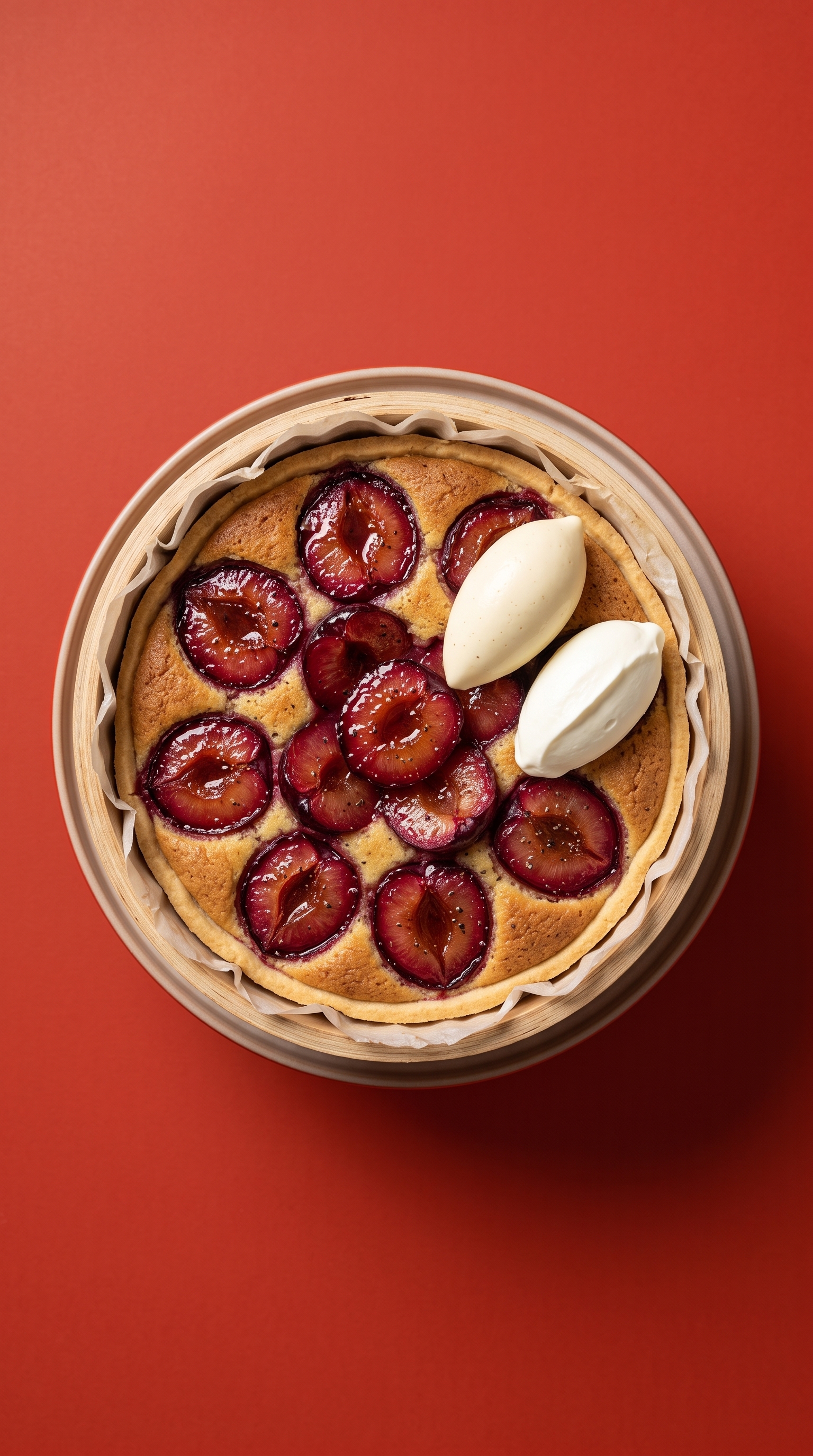 Recette de tarte aux prunes avec pâte sablée aux amandes et crème vanille
