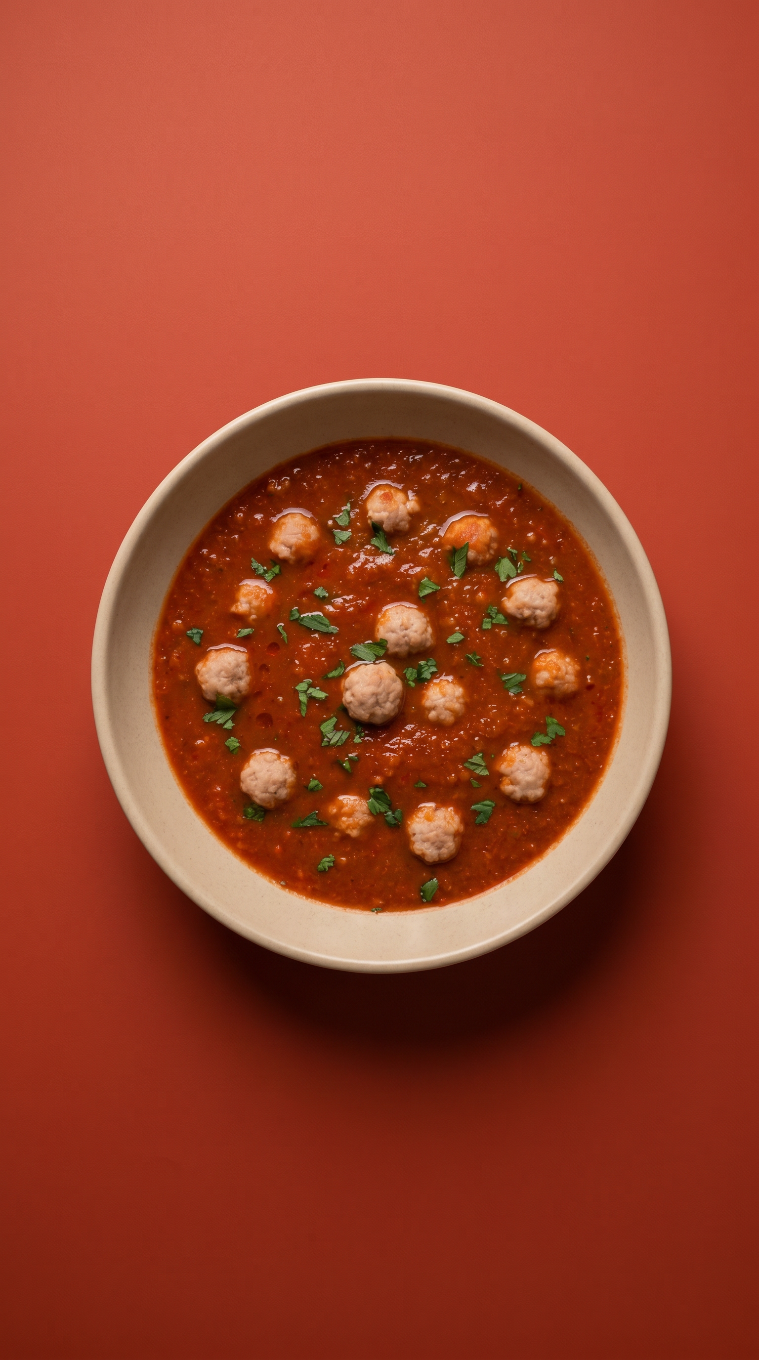 Traditionele Vlaamse tomatensoep met kleine gehaktballetjes