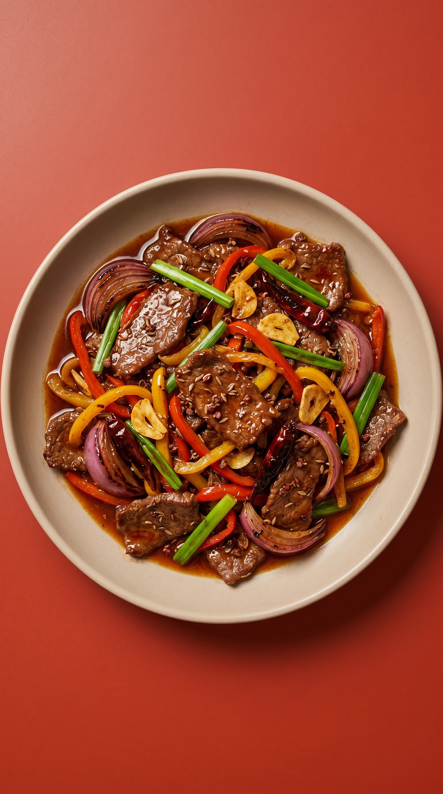 Wok de bœuf au cumin sichuanais et sauce à la bière blonde belge