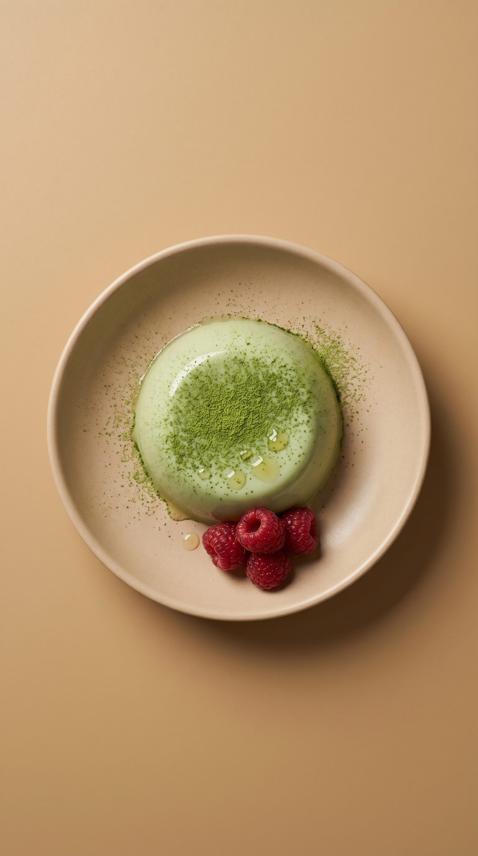 Matcha panna cotta met yuzucitroen, zijdezacht en fris