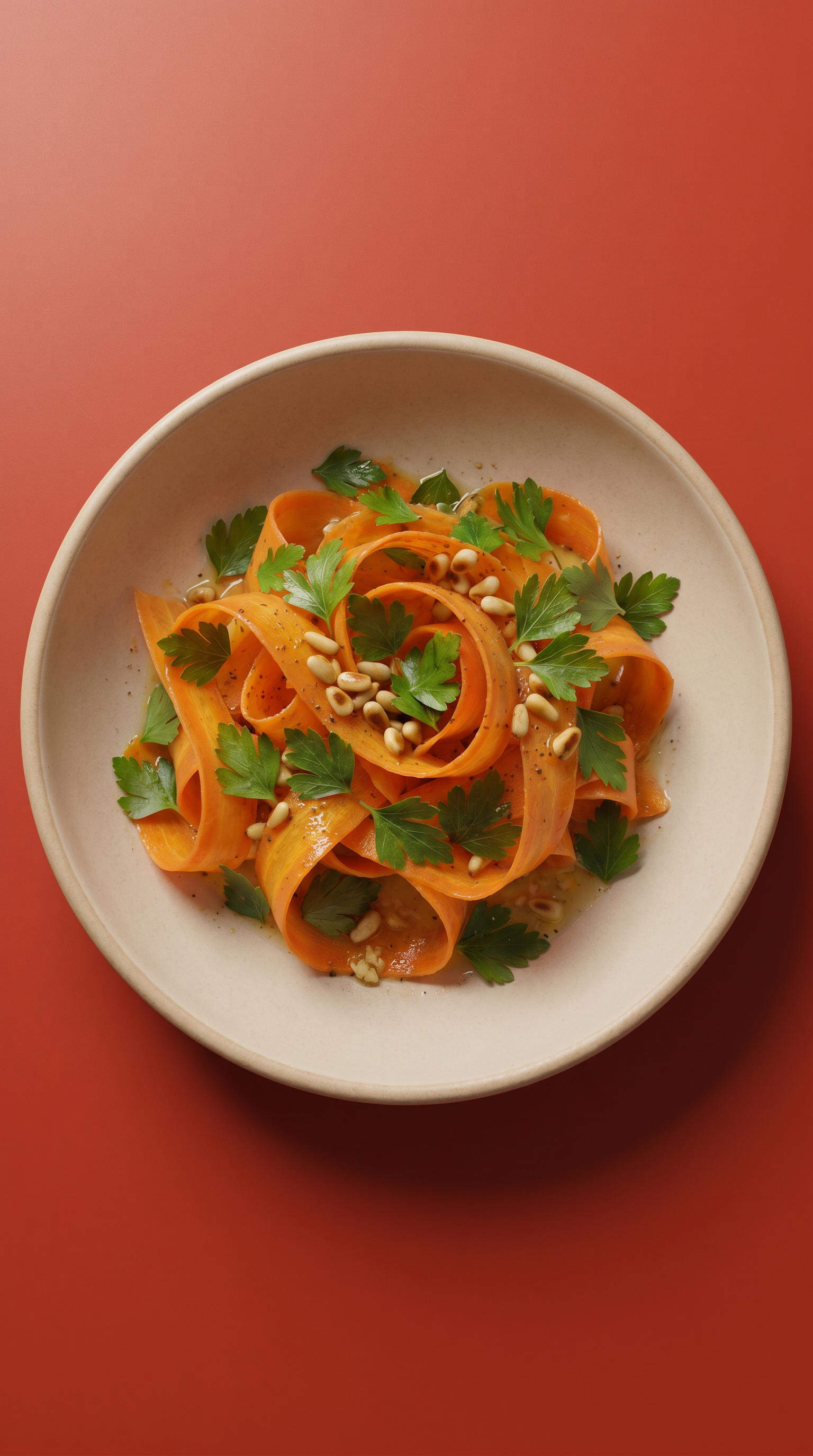 Salade de Rubans de Carottes à l'Algérienne, aux Agrumes, Cumin et Pignons de Pin Grillés